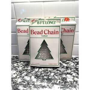 Lot of 3 Vintage Venture Trim-a-Tree Clear Bead Chain Garland 15 Feet Each NOS